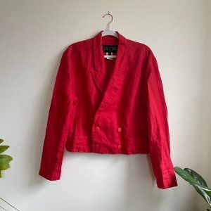 Vintage Red Linen Double Breasted 80's Blazer - Gene Ewing Brand